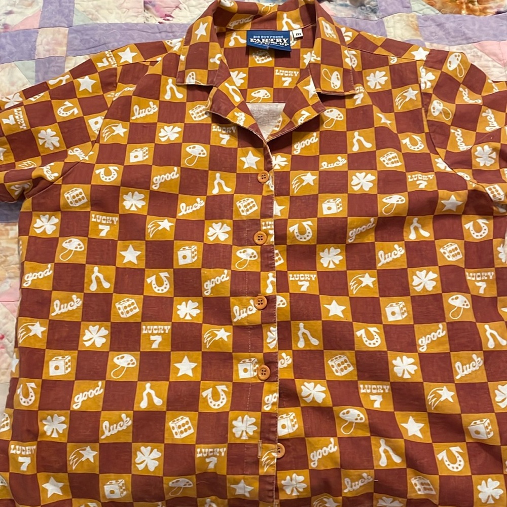 Big Bud Press Orange and White Checkered Top